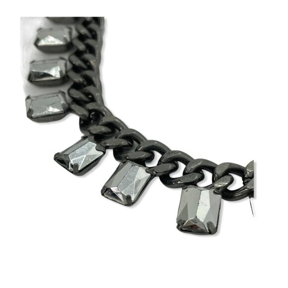 Black Chunky Chain Event Necklace With Rectangular Crystal Accents Evening - Picture 2 of 4